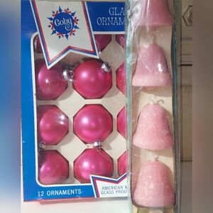 Vintage Pink Christmas Bulbs and Bells Holiday house Decorations